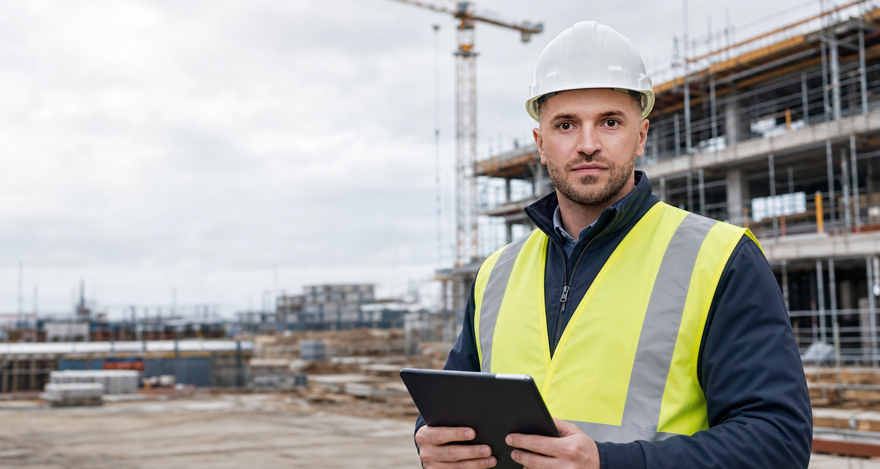 Health and safety consultant in PPE on a construction site
